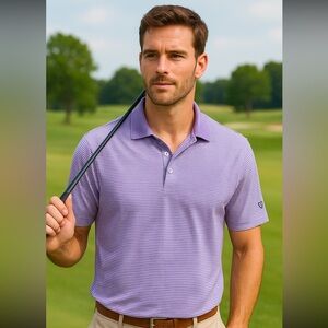 Pro Tour Men’s Golf Polo Shirt S Purple White Stripe Performance Polyester